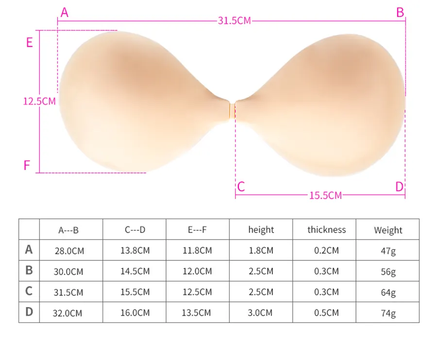 adhesive bra size chart