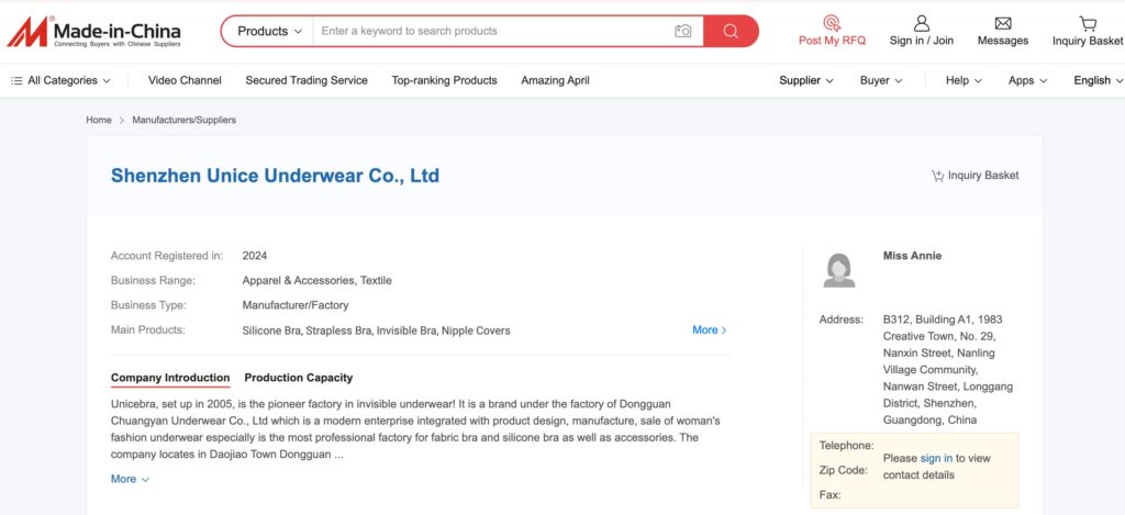 Shenzhen Unice Underwear Co., Ltda.